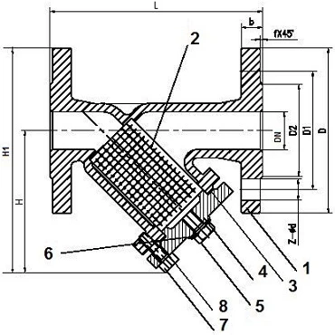Чертеж Фильтр сетчатый ABRA-YF-3016-D ФМФ Ду65 Ру16 чугунный фланцевый