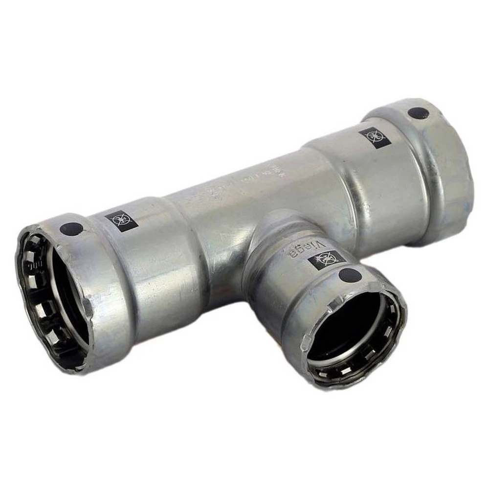 Тройник переходной Viega Megapress с SC-Contur Дн1 1/2″x3/4″x1 1/2″ Ру16 стальной оцинкованный, присоединение - пресс