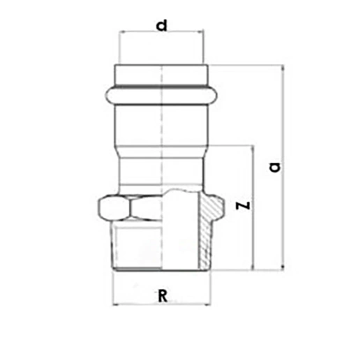 Муфта Sanha NiroSan 9243G Дн22x1/2″ Ру16 переходная, прессовая, ВПр-НР, корпус - нержавеющая сталь
