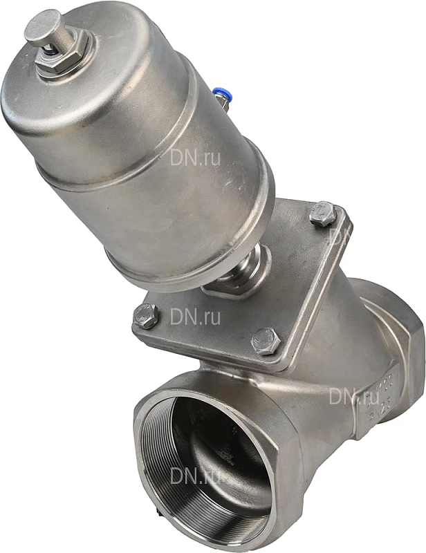 Клапан отсечной пневматический 4″ Ду100 Ру25, корпус - нержавеющая сталь SS316, резьбовой, Y-образный, корпус привода - нержавеющая сталь CF8 (VSP3231P-T-1PNC)
