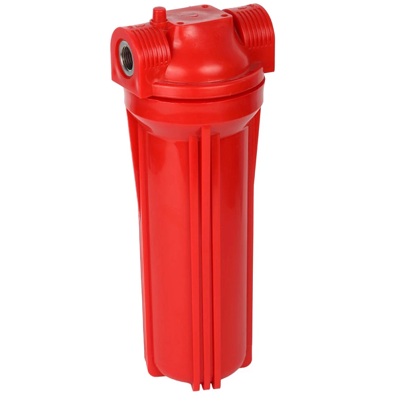 Фильтр магистральный Акватек FMR 1/2″ Ду15 Ру6 для горячей воды, без картриджа, непрозрачный красный корпус 10″, присоединение - внутренняя резьба